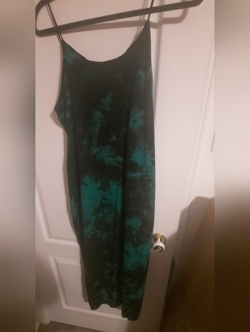 Tie-Dye Slip Dress in Black and Teal